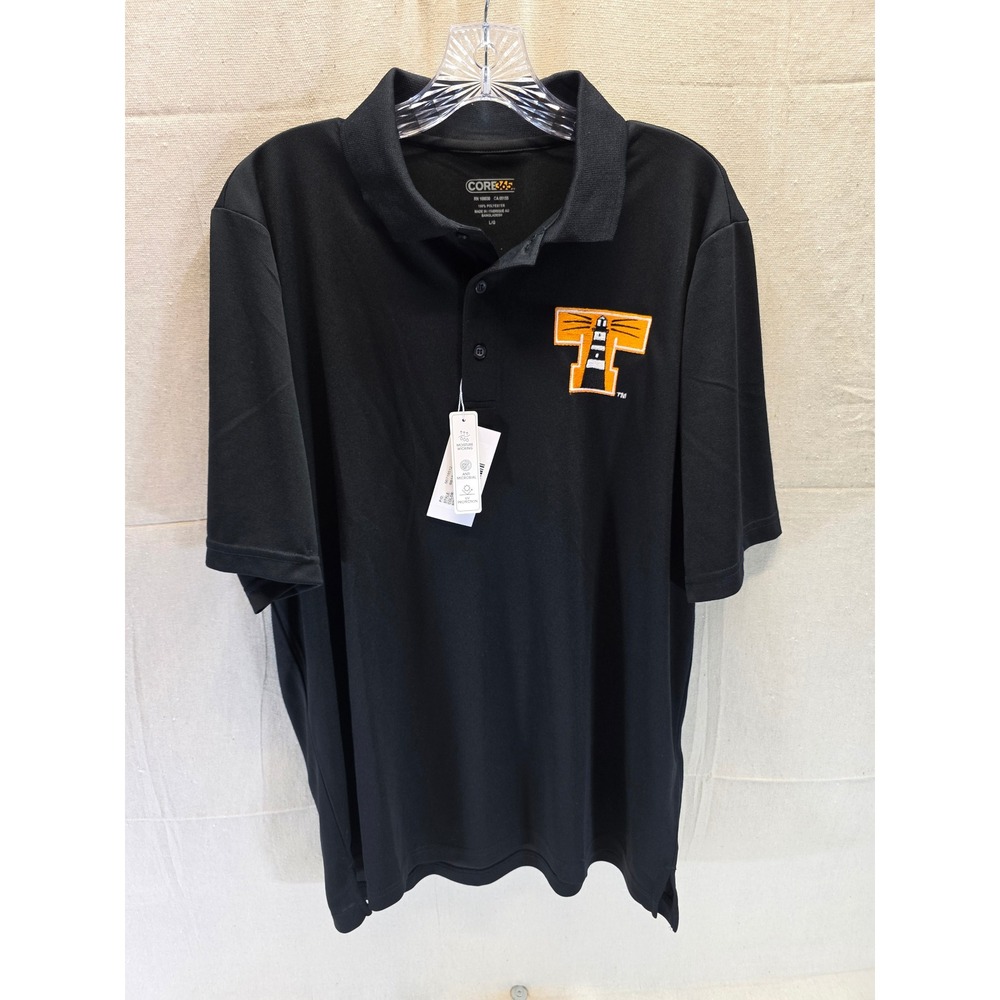 Core365 Mens Black Performance Polo Shirt Orange T Lighthouse Logo Size L NWT‎